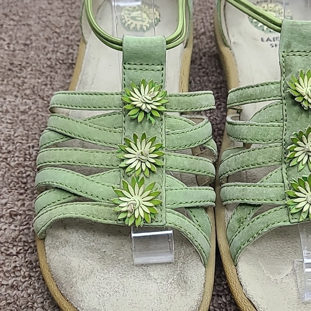 Earth Shoes Muse Green Floral Leather Sandals Sz 8.5 - Picture 5 of 9